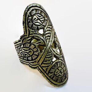 Afghan Ring, Vintage Kuchi, Middle Eastern, Etched, Size 8, Wide, Silver, Metal